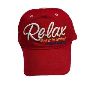 Santo Cap Relax God Is In Control Proverbs 3:5 Christian Red Baseball Hat Mens